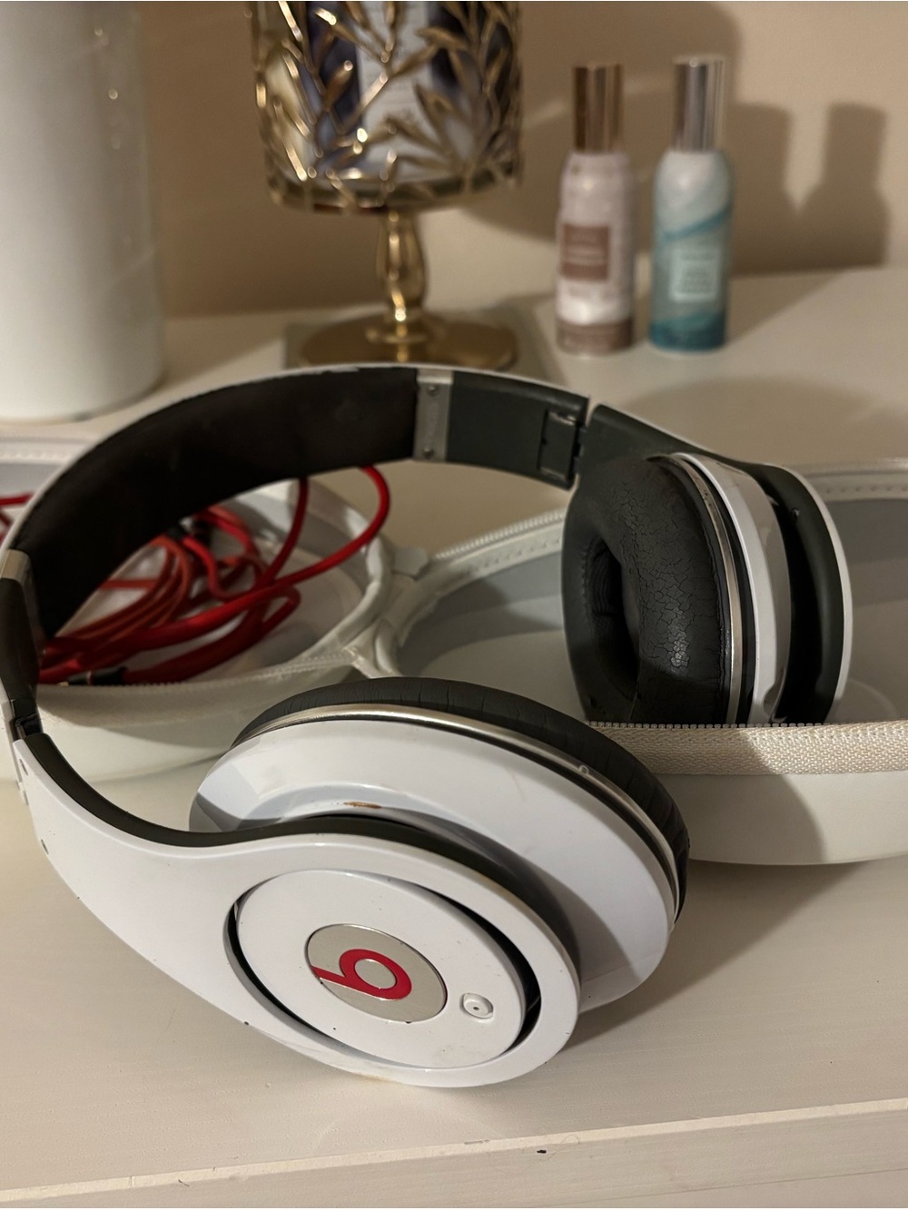 Beats White Over-Ear Headphones with Red Accents